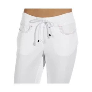 Pantalón de mujer Leiber 08/7101 blanco/rosa intenso, detalle de cintura y bolsillos