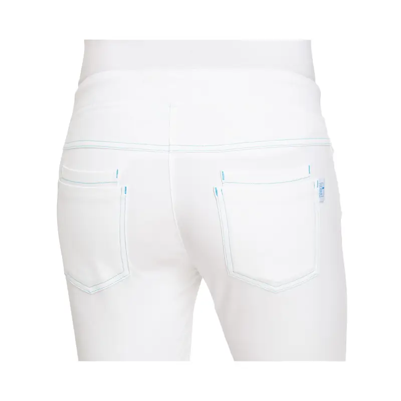 Pantalón sanitario de mujer Leiber 08/7101 6 Pantalón de mujer Leiber 08/7101 blanco/turquesa, vista trasera y bolsillos
