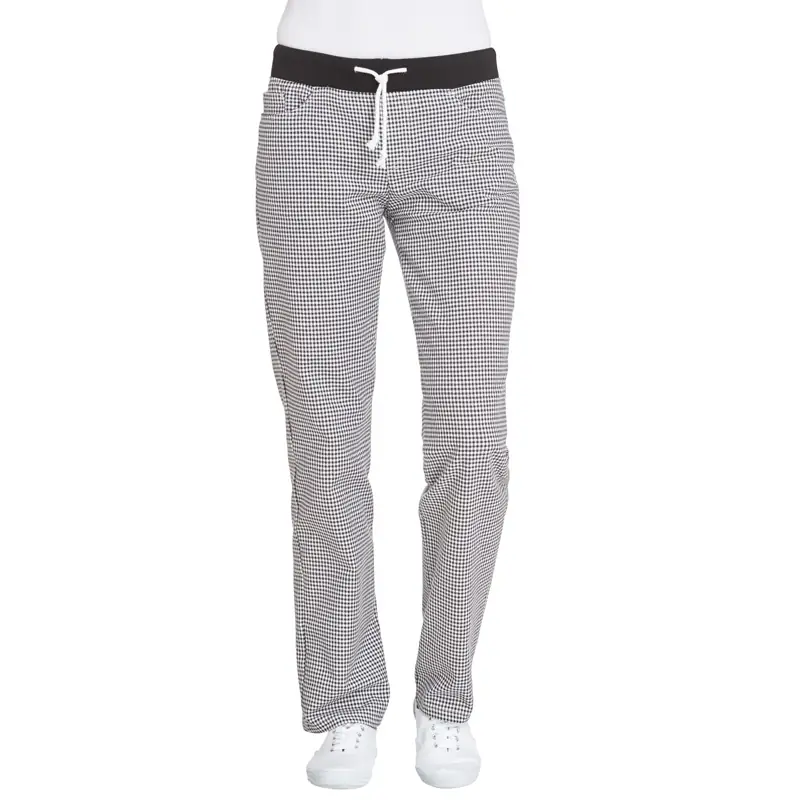 Pantalón de cocina de mujer Leiber 08/7220 1 Pantalón de cocina de mujer Leiber 08/7220 con pata de gallo blanco y negro, vista frontal