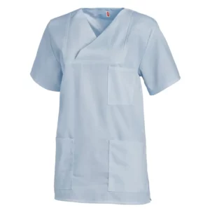 Casaca sanitaria unisex Leiber 08/769 en celeste, vista frontal de la prenda