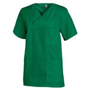 Casaca sanitaria unisex Leiber 08/769 en verde bosque, vista frontal de la prenda