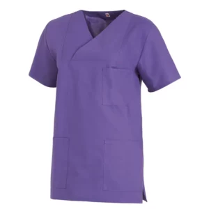Casaca sanitaria unisex Leiber 08/769 en morado, vista frontal de la prenda