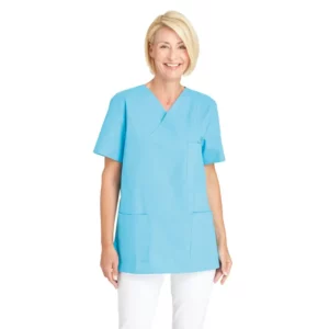 Casaca sanitaria unisex Leiber 08/769 en turquesa, vista frontal con modelo