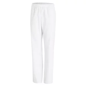 Pantalón sanitario unisex Leiber 08/780 en blanco, vista frontal de la prenda