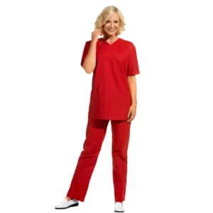 Pantalón sanitario unisex Leiber 08/780 en rojo, vista con modelo
