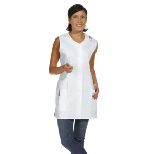 Casaca larga sin mangas Leiber 09/1246 blanco, frontal con modelo