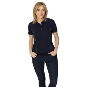 Polo de manga corta de mujer Leiber 10/2090 Marino/Amarillo, vista frontal con modelo