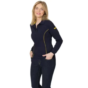 Polo de manga larga de mujer Leiber 10/2091 Marino/Amarillo, vista frontal con modelo