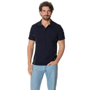 Polo de manga corta Leiber 10/2092 marino con detalles amarillos, frontal con modelo