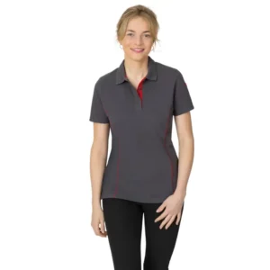 Polo de mujer Leiber 10/2123 antracita y rojo, puesto de frente