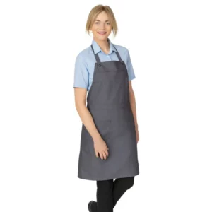 Delantal con peto y falda Leiber 100/2118 gris jeans, vista frontal con modelo