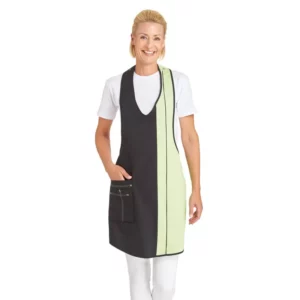 Delantal de peto de mujer Leiber 11/2540 en negro y verde claro, vista frontal