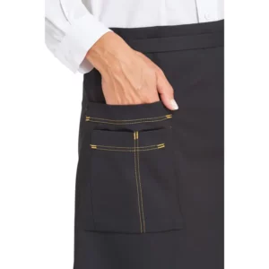 Delantal de cintura Leiber 11/2568 en negro/amarillo sol, detalle de los bolsillos