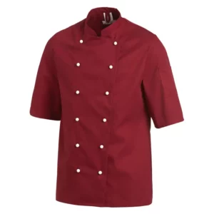Chaqueta de cocina unisex Leiber 12/1094 burdeos, vista frontal de la prenda con botones claros
