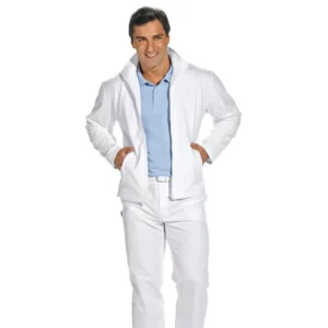 Chaqueta de trabajo de hombre Leiber 12/1095 blanco, frontal adicional sobre modelo