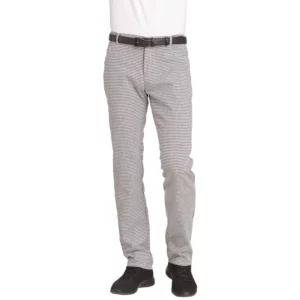 Pantalón de cocina unisex Leiber 12/1380 blanco y negro, frontal con pantalón puesto