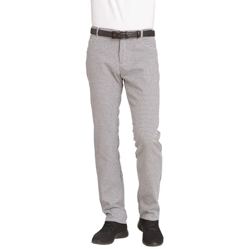 Pantalón de cocina unisex Leiber 12/1380 1 Pantalón de cocina unisex Leiber 12/1380 blanco y negro, frontal con pantalón puesto