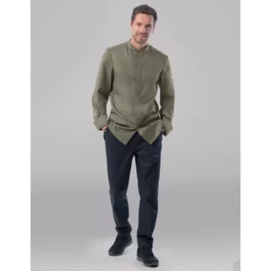 Chaqueta de cocina de hombre Leiber 12/1381 oliva, frontal con modelo
