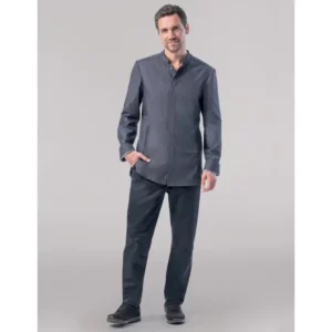 Chaqueta de cocina de hombre Leiber 12/1386 gris jeans, frontal con modelo