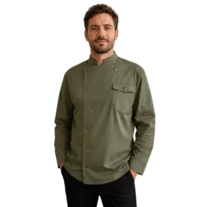 Chaqueta de cocina biker Leiber 12/2071 verde oliva, puesta de frente