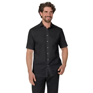Camisa de manga corta Leiber 12/2078 negra, vista frontal con modelo
