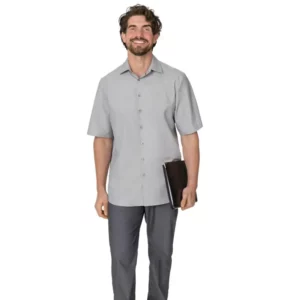 Camisa de hombre Leiber 12/2102 gris de manga corta vista frontal con modelo