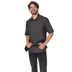 Camisa de manga corta de hombre Leiber 12/2105 gris jeans, frontal con modelo
