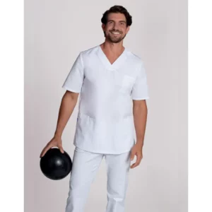 Casaca sanitaria unisex Leiber 12/2137 blanco, puesta en modelo, vista frontal
