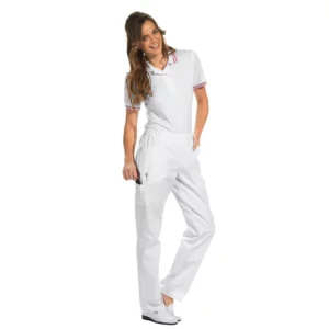 Pantalón sanitario unisex Leiber 12/2370 blanco, puesto en modelo