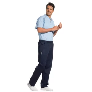 Pantalón sanitario unisex Leiber 12/2370 azul marino, puesto en modelo