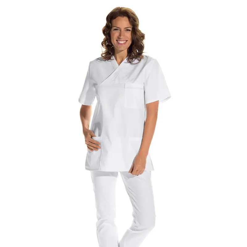 Casaca sanitaria unisex Leiber 12/2451 11 Casaca sanitaria unisex Leiber 12/2451 blanco, puesta en mujer de frente