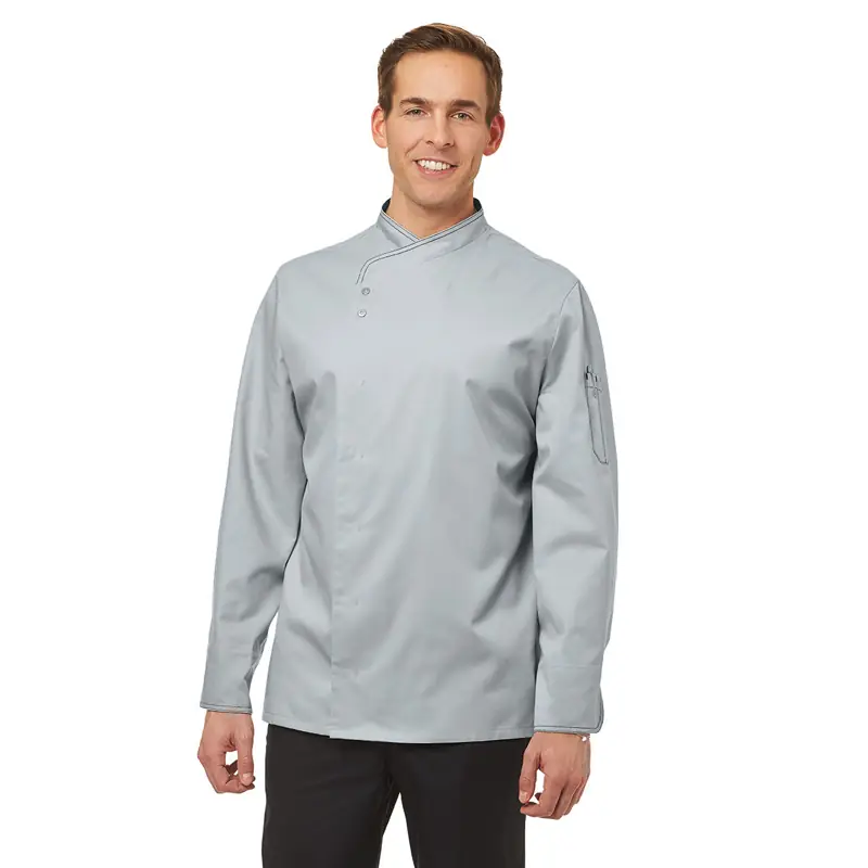 Chaqueta de cocina unisex Leiber 12/2488 1 Chaqueta de cocina unisex Leiber 12/2488 gris plata, con modelo, vista frontal