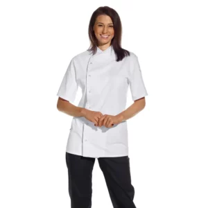 Chaqueta de cocina unisex Leiber 12/2542 blanco, puesto en modelo, vista frontal