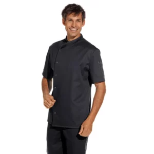 Chaqueta de cocina unisex Leiber 12/2542 negro, puesto en modelo, segunda vista