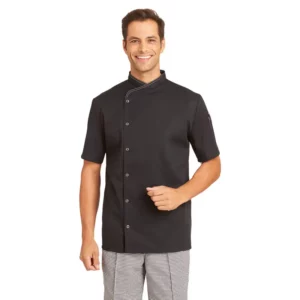 Chaqueta de cocina unisex Leiber 12/2542 negro, puesto en modelo, vista frontal