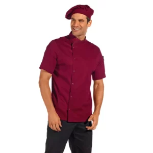 Chaqueta de cocina unisex Leiber 12/2542 burdeos, puesto en modelo, segunda vista
