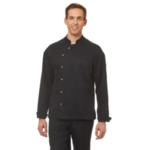 Chaqueta de cocina unisex Leiber 12/2753 negra, vista frontal con modelo