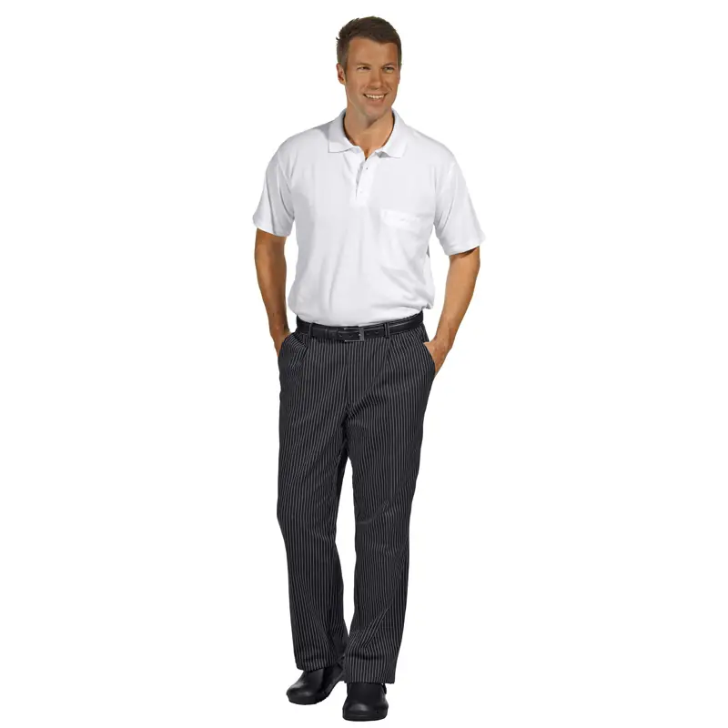 Pantalón de cocina de hombre Leiber 12/6470 1 Pantalón de cocina de hombre Leiber 12/6470 blanco y negro, con modelo, vista frontal