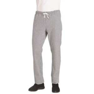 Pantalón de cocina unisex Leiber 12/6940 de pata de gallo blanco y negro, frontal de la prenda
