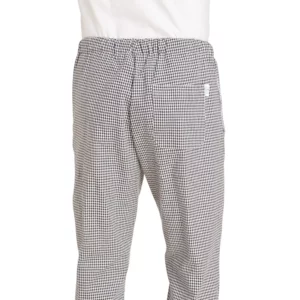 Pantalón de cocina unisex Leiber 12/6940 de pata de gallo blanco y negro, detalle posterior