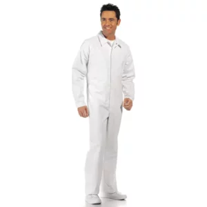Mono de laboratorio Leiber 12/732 blanco, frontal con modelo