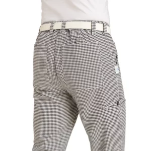 Pantalón de cocina de hombre Leiber 12/7460 de pata de gallo blanco y negro, detalle posterior de bolsillos