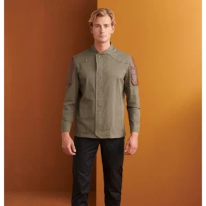 Chaquetilla Hombros Polipiel Slim Fit Monza 04140 en verde caqui, vista frontal