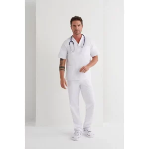 Pantalón sanitario Monza 04558 en blanco, frontal con persona