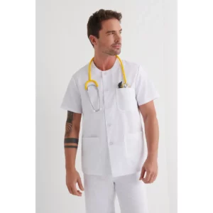 Chaqueta sanitaria Monza 04566 en blanco, frontal con persona