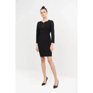 Vestido Cuello Caja Manga 3/4 Monza 01302 en negro, vista frontal