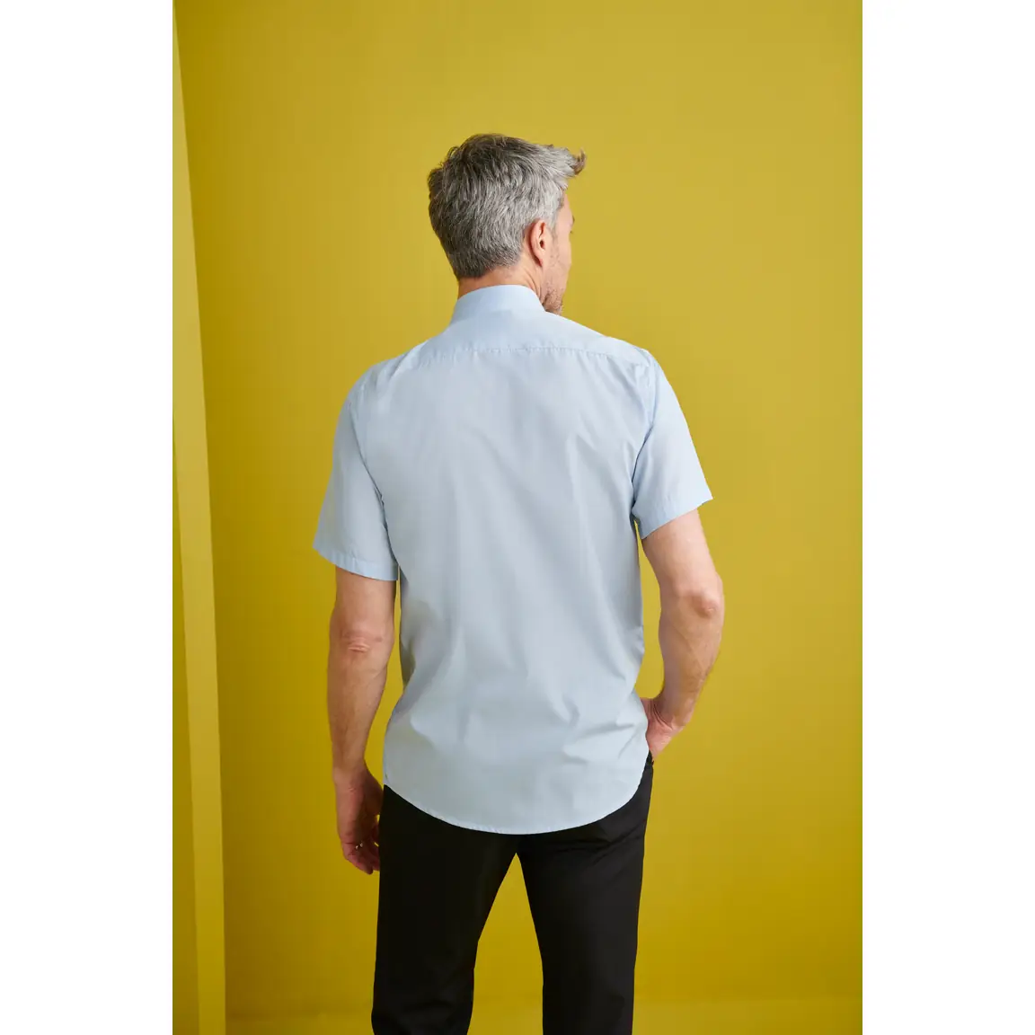 Camisa Manga Corta Cuello Italiano Regular Fit Monza 02031 6 Camisa Manga Corta Cuello Italiano Regular Fit Monza 02031 en celeste, vista posterior
