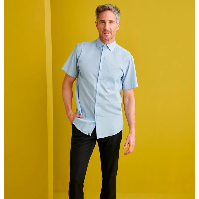 Camisa Manga Corta Cuello Italiano Regular Fit Monza 02031 2 Camisa Manga Corta Cuello Italiano Regular Fit Monza 02031 en celeste, vista frontal