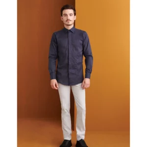 Camisa Cuello Italiano Regular Fit Monza 02035 en marino, vista frontal