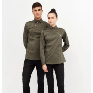 Camisa Cierre Lateral Slim Fit Monza 02136 en verde caqui, vista frontal